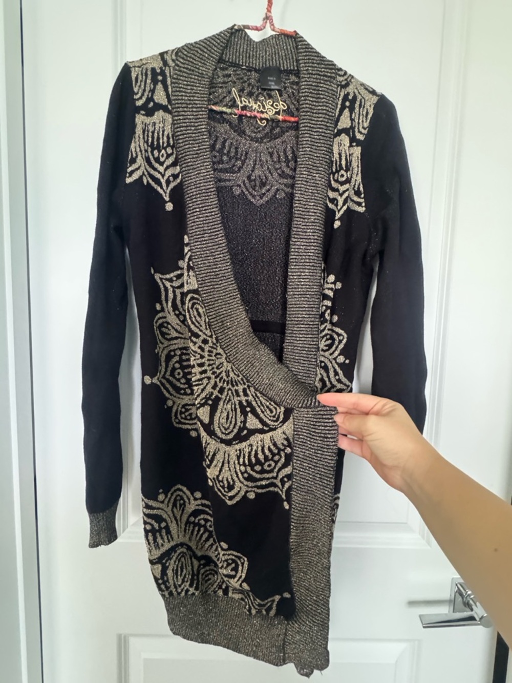 Desigual Black Cardigan with Golden Floral Jacquard